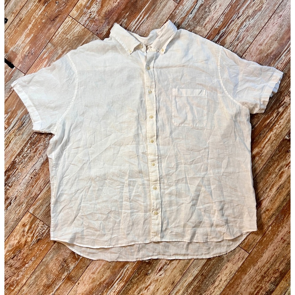 Vineyard Vines 100% Linen White Button Down Short Sleeve Shirt Men's‎ 3XB Big